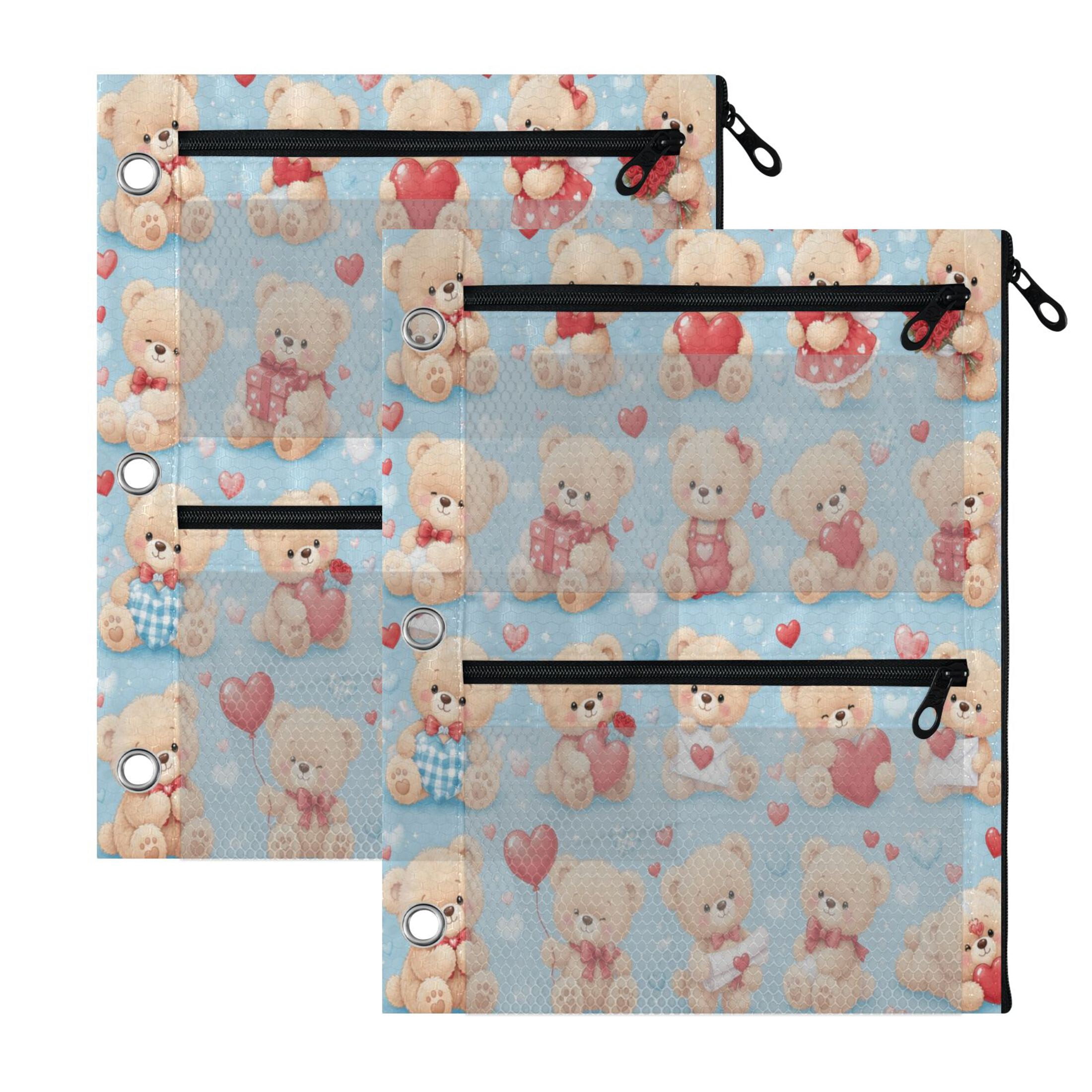 Wobogo Teddy Hearts 3 Ring Binder Pencil Pouch 2 Pack, Zipper Binder ...