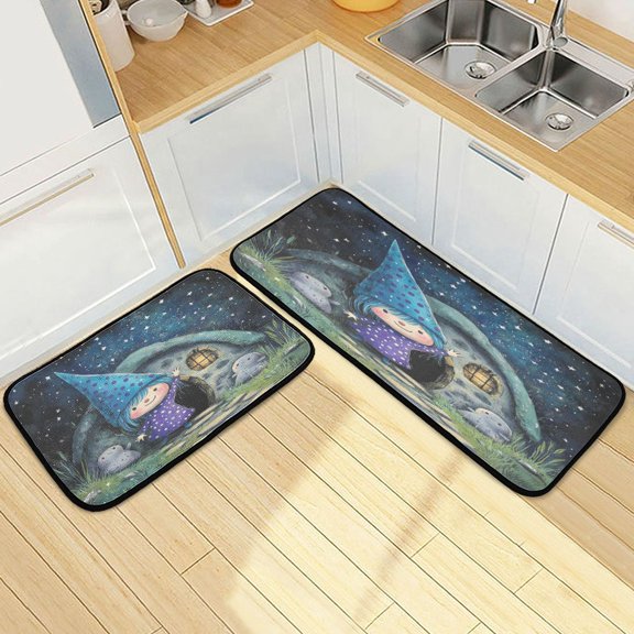 Wobogo The Blue Fairy Kitchen Carpet Set of 2 Absorbent and Stain Resistant Non-slip Star Rubber Backing