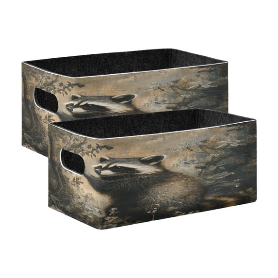 Wobogo The Cute Raccoon Decorative Folding Storage Basket Set of 2 for Desktop Bedroom Living Room Dressing Table