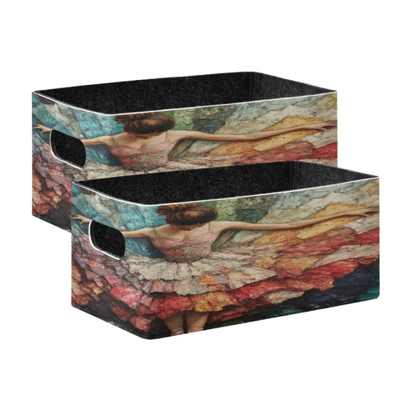 Wobogo The Elegant Ballet Decorative Folding Storage Basket Set of 2 for Desktop Bedroom Living Room Dressing Table