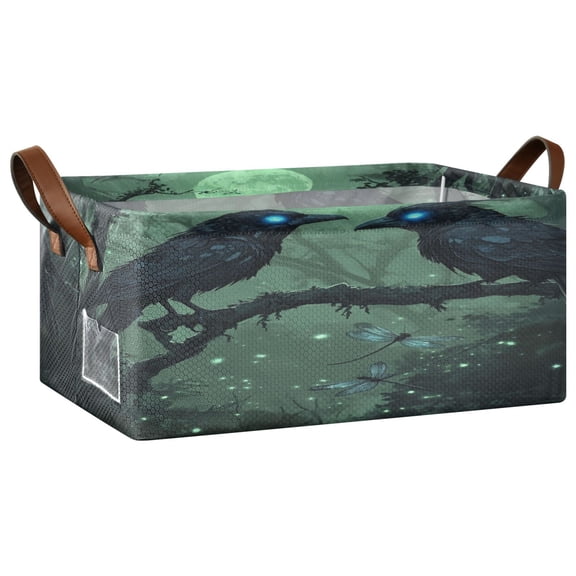 Wobogo The Midnight Crow Storage Basket Soccer Plaid Fabric Oversized Collapsible Hoard Box with Metal Iron Frame 16.9×11.4×7.7in
