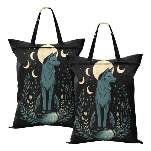 Wobogo The Moon Fox Travel Laundry Bag Dirty Clothes Organizer Top Handle Strap Design Suitable for Beach Camping Dormitory Bathrooms