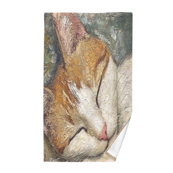 Wobogo The Sleeping Orange Cat Face Towel Soft Breathable Cotton Towel Set for Bathroom Kitchen Hotel Spa Gift Decor