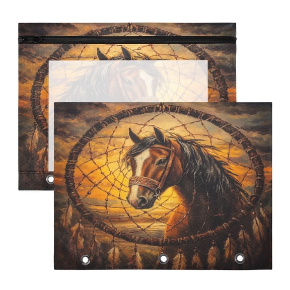 Wobogo The Sunset Stallion A4 Size Clear Polyester File Pocket Set of 2 Zipper Home Work Office Organizer