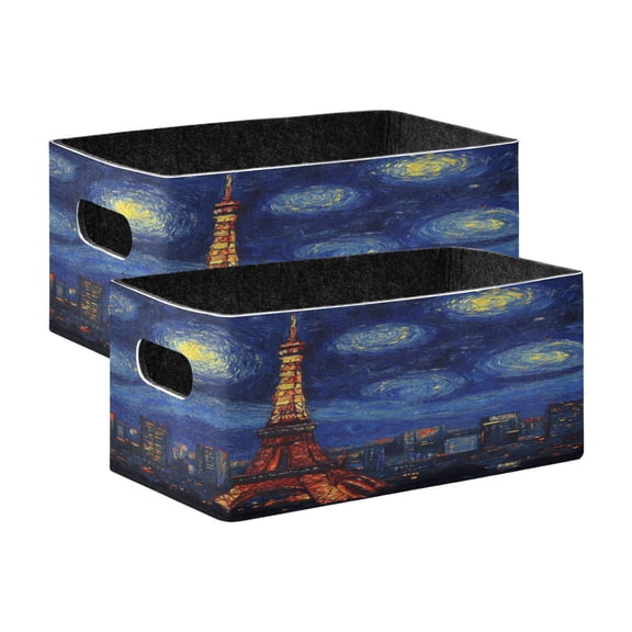 Wobogo Tokyo Tower Night View Decorative Folding Storage Basket Set of 2 for Desktop Bedroom Living Room Dressing Table