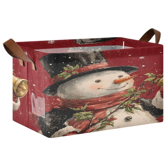 Wobogo Top Hat Snowman Storage Basket 16.9×11.4×10in Collapsible Oversized with Metal Iron Frame
