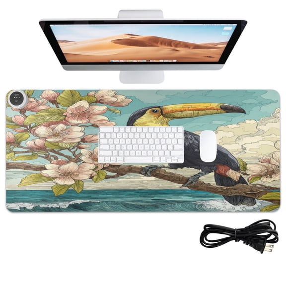Wobogo Toucan Bird Heated Mouse Pad Extra-Large Desk Mat With 3 Heating Levels and 3-hour Auto Shut-Off Protection Ideal for Computer Keyboards Home Office Hand-warming Essential 31.5in 13in