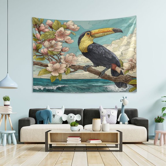 Wobogo Toucan Bird Tapestry 60×51in Home Living Room Bedroom Wall Hanging Ornaments