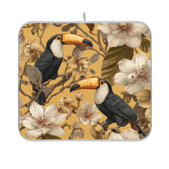Wobogo Toucan Orchid Kitchen Drying Mat Heat Resistant Drainage with Non-Slip Rubber Backing Hides Stains Super Absorbent Easy to Clean 16×18in