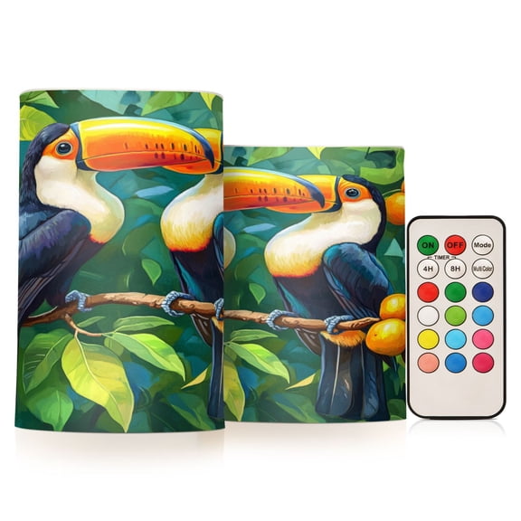 Wobogo Toucans Perched on Branches Combo Flameless Flickering Candle Light with Remote Control and Timer for Romantic Atmosphere