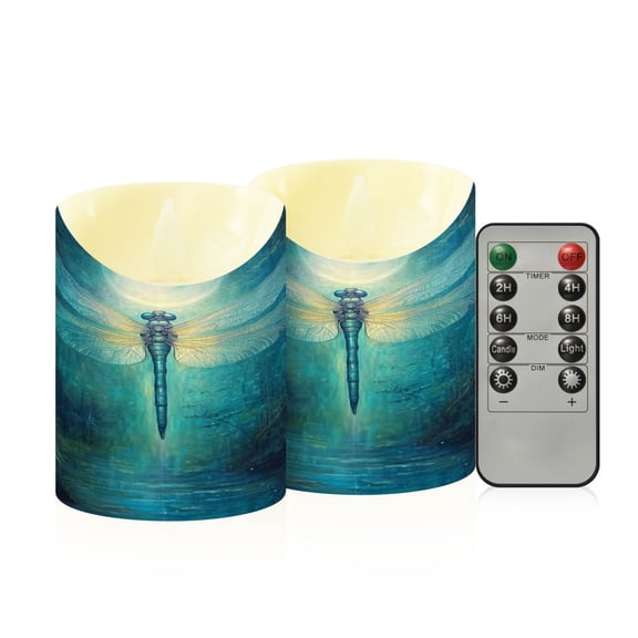 Wobogo Tranquility Dragonfly Flameless Candles with Remote Battery Operated Flickering LED Candles with Timer 2/4/6/8H Small Size