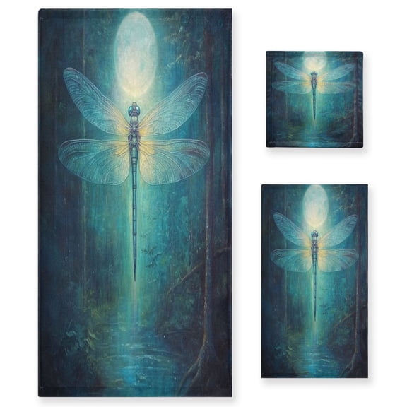 Wobogo Tranquility Dragonfly Ultra Soft 3 Pack Cotton Towel Set Includes 1 Bath Towel 1 Face Towel and 1 Washcloth for Everyday Use Lightweight and Compact