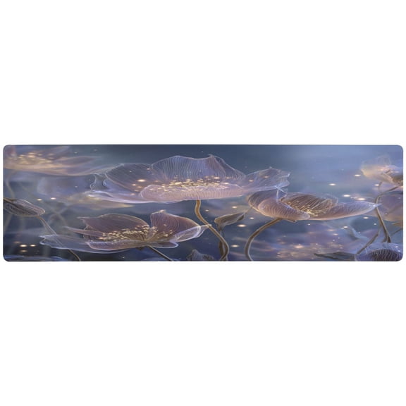 Wobogo Transparent Purple Flowers Long Dining Table Decor Trivet Heat Resistant Silicone Mat for Coffee Maker Air Fryer Non Slip Desk Pad