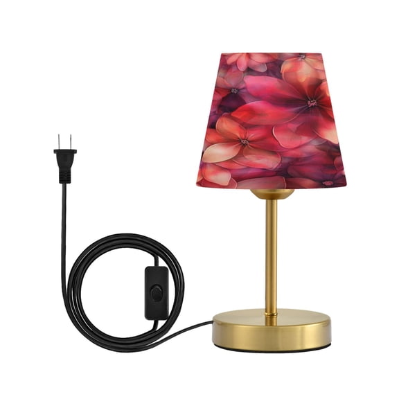 Wobogo Transparent Red Flowers Table Lamps Three-channel Adjustable Lighted Antique Brass Metal Base Simple Modern Style for Bedroom Nightstands Living Room and Office
