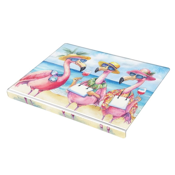 Wobogo Traveling Flamingos Acrylic Cutting Board with Counter Lip 16.5"x13.4 Perfect for Bread Meat Veggies & More Great Kitchen Essential Gadgets & Decor
