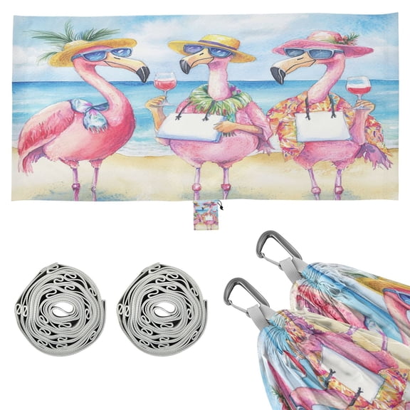 Wobogo Traveling Flamingos Camping Hammocks 330 lb Capacity with Tree Straps and Hanging Pockets for Outside Hiking Beach Backpack Travel