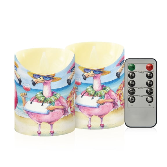 Wobogo Traveling Flamingos Flameless Candles with Remote Battery Operated Flickering LED Candles with Timer 2/4/6/8H Small Size