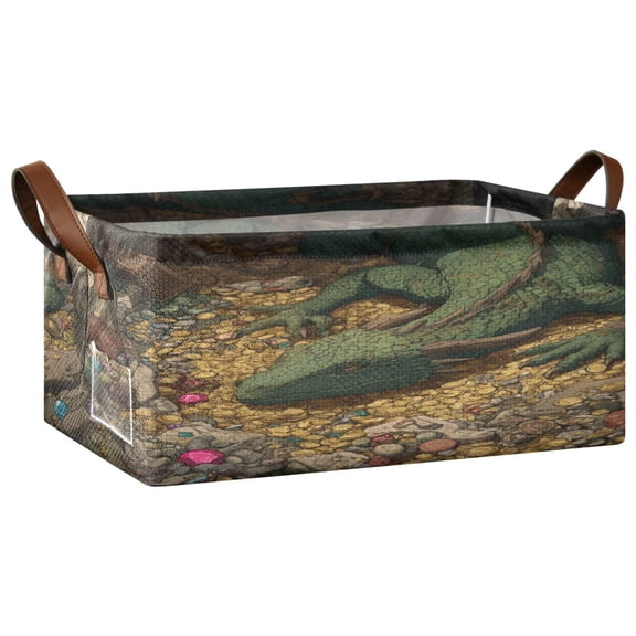 Wobogo Treasure Dragon Storage Basket Soccer Plaid Fabric Oversized Collapsible Hoard Box with Metal Iron Frame 16.9×11.4×7.7in
