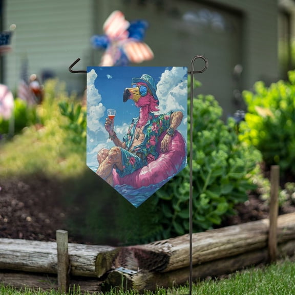 Wobogo Triangle Garden Flag Anime Flamingo 12x18.5 in Large Yard Flag Durable Fade Resistant Outdoor Decor