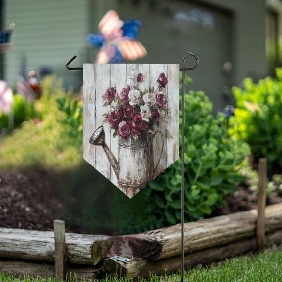 Wobogo Triangle Garden Flag Burgundy Roses 12x18.5 in Large Yard Flag Durable Fade Resistant Outdoor Decor