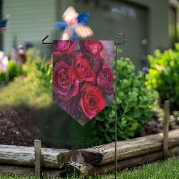 Wobogo Triangle Garden Flag Deep Red Roses 28x40 in Large Yard Flag Durable Fade Resistant Outdoor Decor