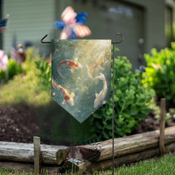 Wobogo Triangle Garden Flag Koi Fish 28x40 in Large Yard Flag Durable Fade Resistant Outdoor Decor