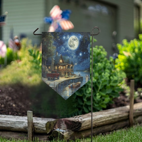 Wobogo Triangle Garden Flag Night View at The Lake 12x18.5 in Large Yard Flag Durable Fade Resistant Outdoor Decor