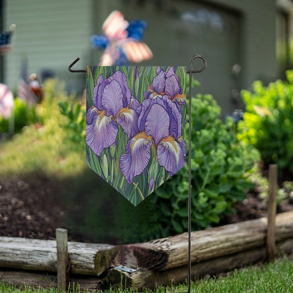 Wobogo Triangle Garden Flag Purple Iris 12x18.5 in Large Yard Flag Durable Fade Resistant Outdoor Decor