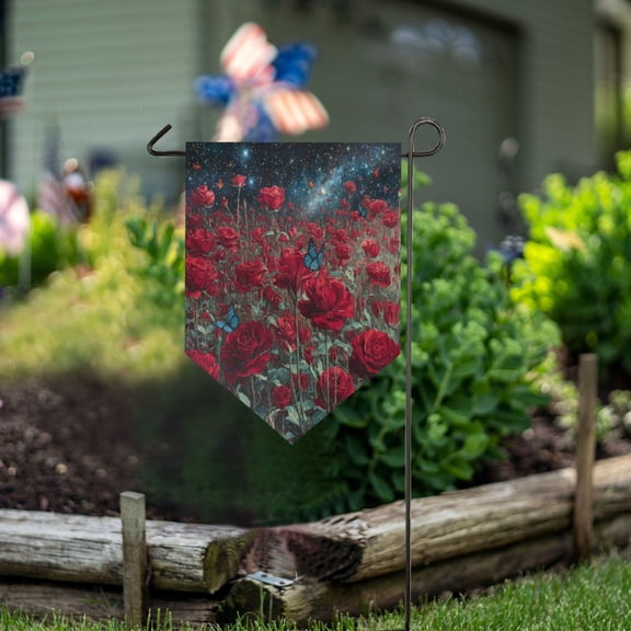 Wobogo Triangle Garden Flag Red Roses 28x40 in Large Yard Flag Durable Fade Resistant Outdoor Decor