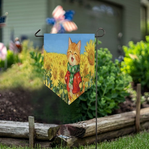 Wobogo Triangle Garden Flag Sunflower Plump Cat 12x18.5 in Large Yard Flag Durable Fade Resistant Outdoor Decor