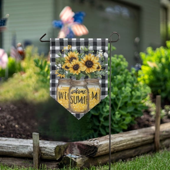 Wobogo Triangle Garden Flag Sunflower Summer Jars 28x40 in Large Yard Flag Durable Fade Resistant Outdoor Decor
