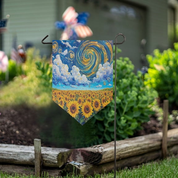 Wobogo Triangle Garden Flag Sunflower with Swirling Clouds 28x40 in Large Yard Flag Durable Fade Resistant Outdoor Decor