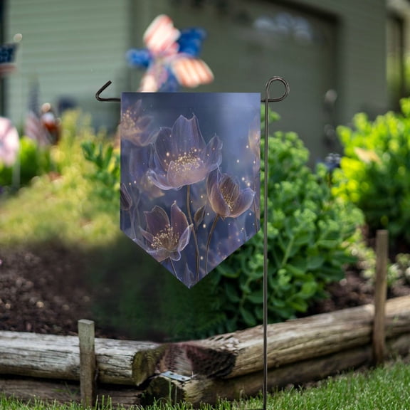 Wobogo Triangle Garden Flag Transparent Purple Flowers 28x40 in Large Yard Flag Durable Fade Resistant Outdoor Decor