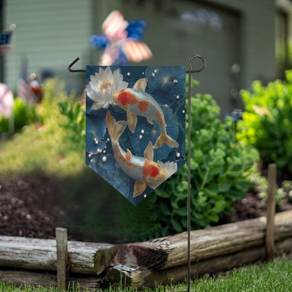 Wobogo Triangle Garden Flag White Brocade Carp 12x18.5 in Large Yard Flag Durable Fade Resistant Outdoor Decor