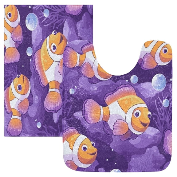Wobogo Tropical Clownfish U-Shaped Toilet Bath Mat Set Super Soft Absorbent Quick Dry Memory Foam Non Slip Bathroom Rugs for Tub Shower and Single Sink