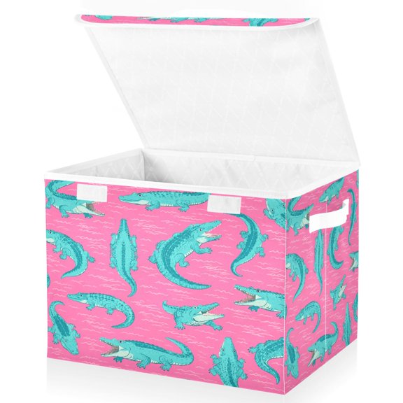 Wobogo Tropical Crocodile Large Collapsible Storage Box Flip Lid Fabric Decorative Organizer Container Basket with Handles 16.512.611.8in