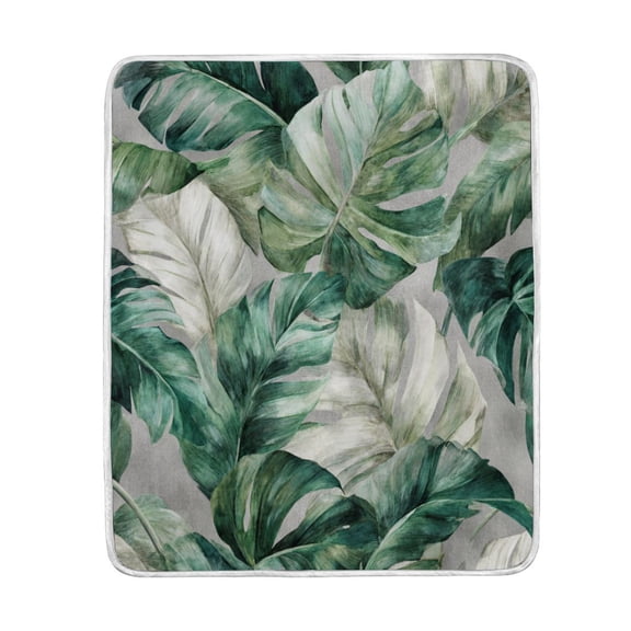 Wobogo Tropical Leaves Flannel Fleece Bed Blanket as Bedspread Coverlet Sofa blankets (80x60in) Soft Lightweight Warm and Cozy