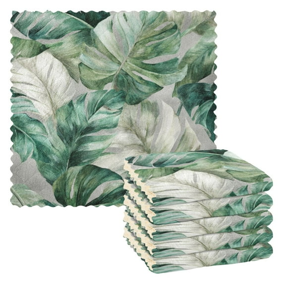 Wobogo Tropical Leaves Kitchen Towels 6pcs Ultra Soft Highly Absorbent Quick Drying Dish Cloths 11×11inch