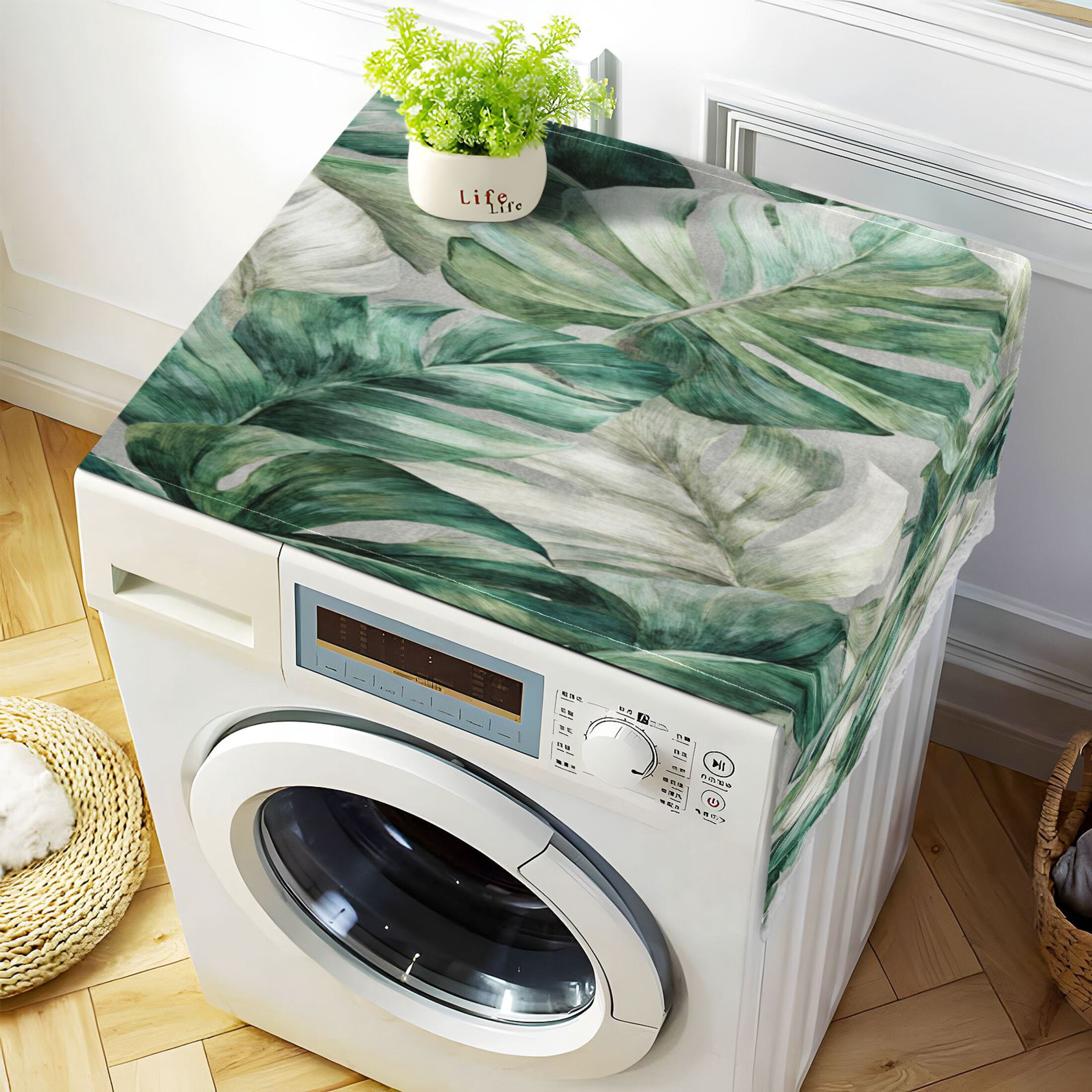 Wobogo Tropical Leaves Washing Machine Cover Dustproof Washer Dryer Cover Waterproof Laundry Room Decorative Protector