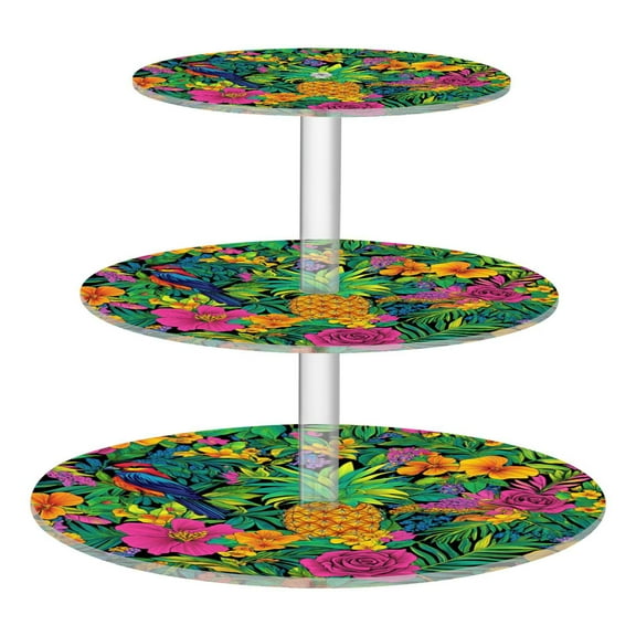Wobogo Tropical Pineapple 3 Tier Acrylic Cake Stand with Clear Round Hold for Wedding Holiday Birthday Baby Shower Tea Party