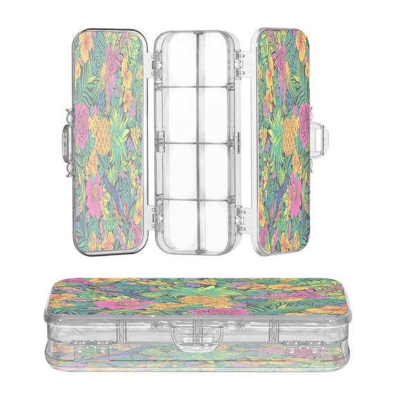 Wobogo Tropical Pineapple Clear Pencil Case Plastic Pencilboxes Stackable Design Study Materials for Classroom Office