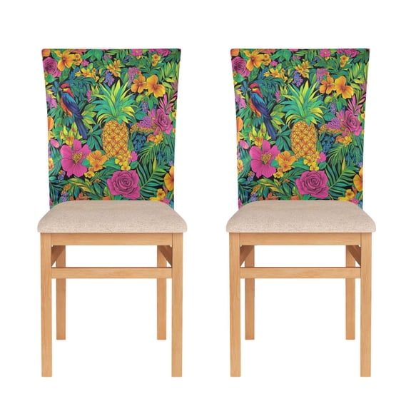 Wobogo Tropical Pineapple Dining Room Chair Covers 2 Pieces Super Fit Elastic Fiber Removable Washable Protective Cover