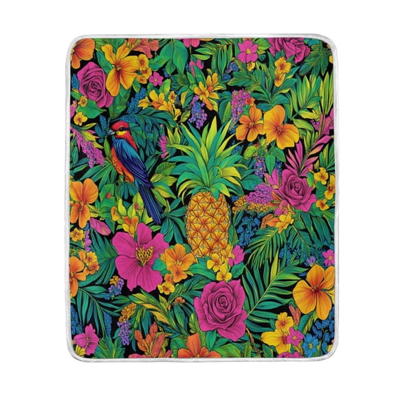 Wobogo Tropical Pineapple Flannel Fleece Bed Blanket as Bedspread Coverlet Sofa blankets (50x60in) Soft Lightweight Warm and Cozy