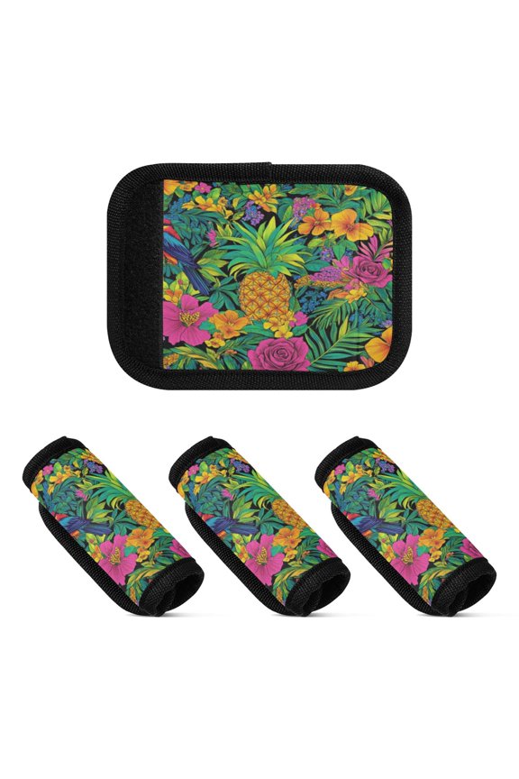 Tropical Pineapple Luggage Handle Wrap 4Pcs Suitcase Identifier Travel Accessories Affordable Durable Concealed Tag For Airport Leaf