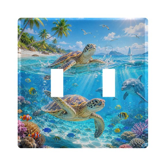 Wobogo Tropical Sea Turtle Switch Plates PC Flame Retardant Plastic Material Glossy Finish Smooth Touch 4.56x4.48x0.27in