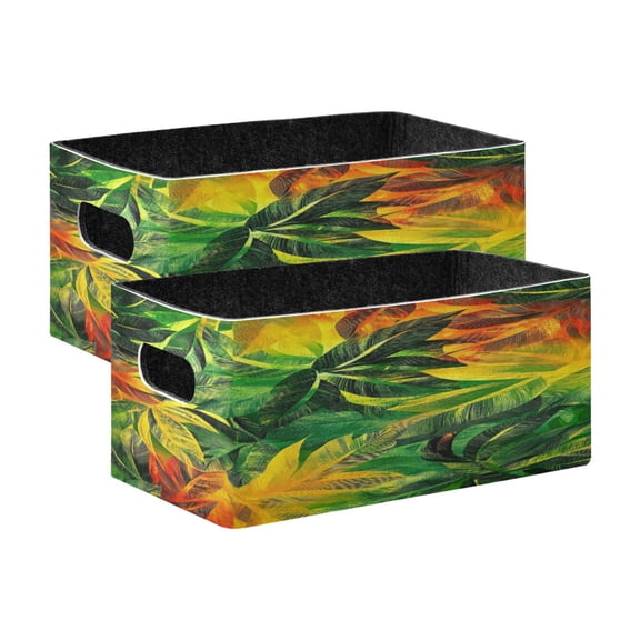 Wobogo Tropical Summer Leaf Pattern Decorative Folding Storage Basket Set of 2 for Desktop Bedroom Living Room Dressing Table