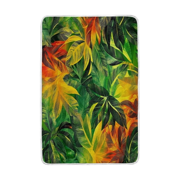 Wobogo Tropical Summer Leaf Pattern Flannel Fleece Bed Blanket as Bedspread Coverlet Sofa Blankets (90x60in) Soft Lightweight Warm and Cozy