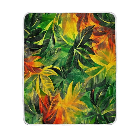 Wobogo Tropical Summer Leaf Pattern Flannel Fleece Bed Blanket as Bedspread Coverlet Sofa blankets (50x60in) Soft Lightweight Warm and Cozy