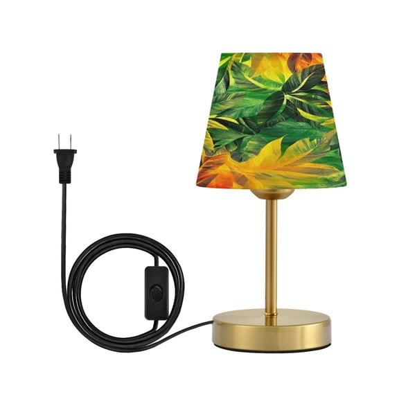 Wobogo Tropical Summer Leaf Pattern Table Lamps Three-channel Adjustable Lighted Antique Brass Metal Base Simple Modern Style for Bedroom Nightstands Living Room and Office