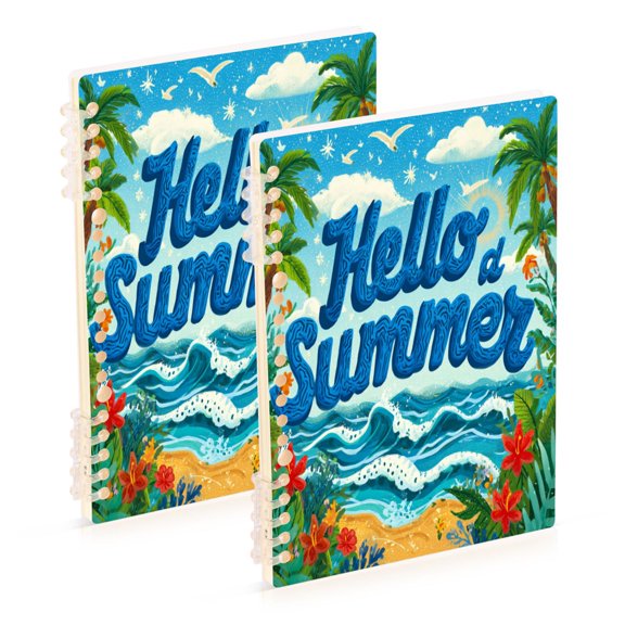 Wobogo Tropical Summer Waves Notebook College Horizontal Grid Paper Ink Spill Resistant Water Resistant Cover 8.3x5.7x0.4in